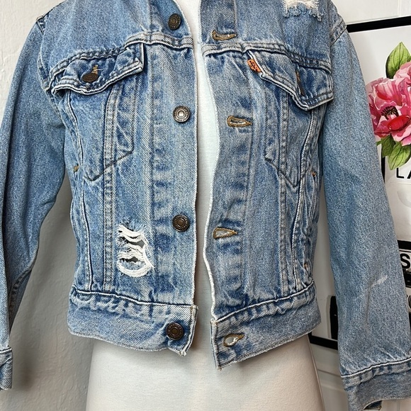 Vintage Levi’s Orange Tab Distressed Jean Trucker Jacket Size S - Picture 5 of 11